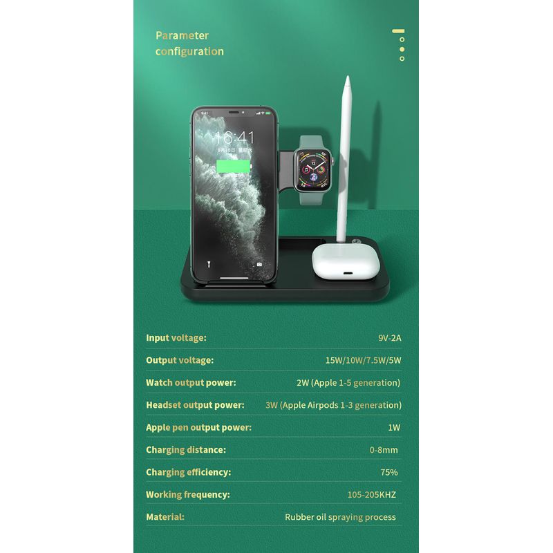 Laptop, Telefoane si Tablete - Telefoane mobile si accesorii - Accesorii Telefoane - Incarcatoare telefoane - Statie incarcare 4 in 1 YARCO, tehnologie oilbrush, Apple pen, iWatch, Universal smartphone, Alb, 21W, Fast Charge + Cablu viteza C la C - Infinity.ro