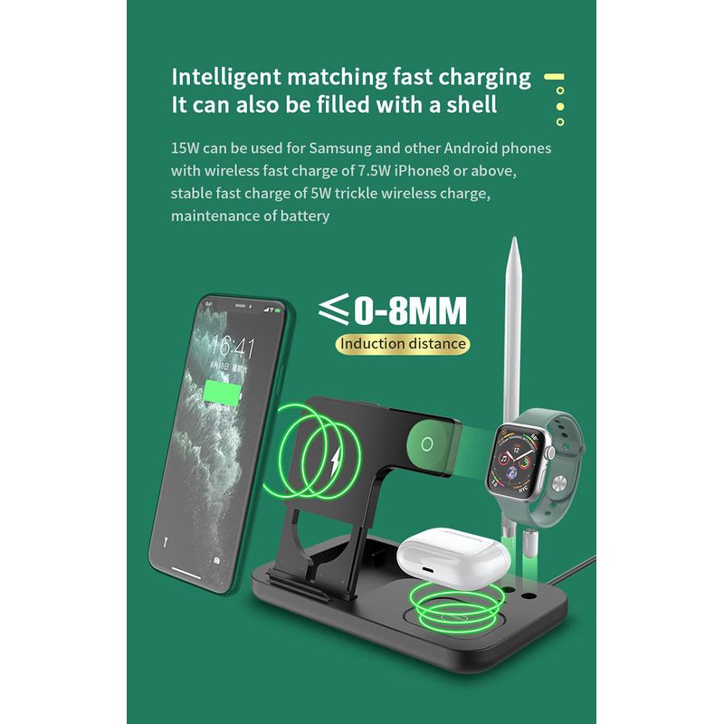 Laptop, Telefoane si Tablete - Telefoane mobile si accesorii - Accesorii Telefoane - Incarcatoare telefoane - Statie incarcare 4 in 1 YARCO, tehnologie oilbrush, Apple pen, iWatch, Universal smartphone, Alb, 21W, Fast Charge + Cablu viteza C la C - Infinity.ro