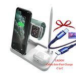 Laptop, Telefoane si Tablete - Telefoane mobile si accesorii - Accesorii Telefoane - Incarcatoare telefoane - Statie incarcare 4 in 1 YARCO, tehnologie oilbrush, Apple pen, iWatch, Universal smartphone, Alb, 21W, Fast Charge + Cablu viteza C la C - Infinity.ro
