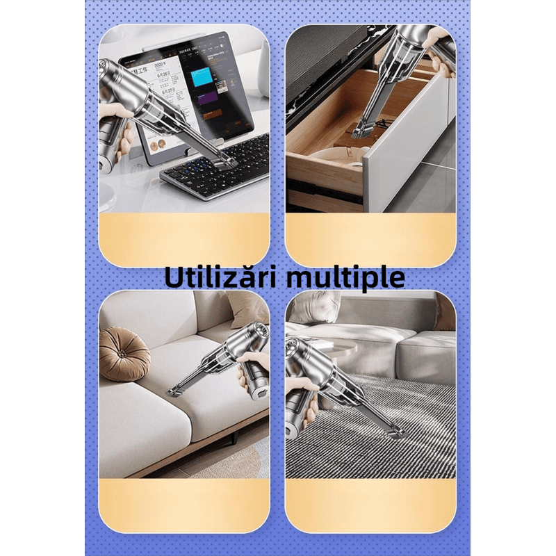 Auto si Moto - Electrice auto - Alte accesorii electrice auto - Aspirator portabil YARCO cu borseta si 4 filtre, 3 in 1, 2 viteze (Normal/Turbo), 5 accesorii, Senzor On/Off, Silver, Casa/Auto/Office, Argintiu - Infinity.ro