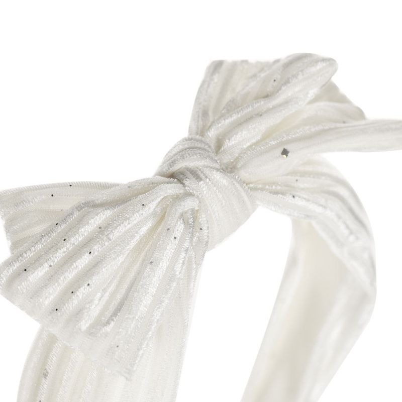 Fashion, accesorii si bijuterii - Copii - Accesorii copii - Accesorii pentru par copii - Bentita par lata, funda, strass argintiu, culoare alb, pentru copii - Infinity.ro