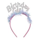 Casa si Gradina - Decoratiuni - Decoratiuni petrecere - Accesorii pentru petrecere - Bentita carnaval birthday girl, tul roz bleu, glitter argintiu - Infinity.ro