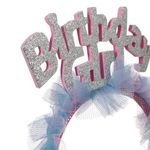 Casa si Gradina - Decoratiuni - Decoratiuni petrecere - Accesorii pentru petrecere - Bentita carnaval birthday girl, tul roz bleu, glitter argintiu - Infinity.ro