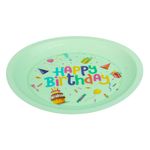 Casa si Gradina - Bucatarie si vesela - Vesela si tacamuri - Farfurii si boluri - Farfurie reutilizabila plastic, model happy birthday, culoare verde menta, diametru 21cm - Infinity.ro