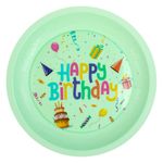 Casa si Gradina - Bucatarie si vesela - Vesela si tacamuri - Farfurii si boluri - Farfurie reutilizabila plastic, model happy birthday, culoare verde menta, diametru 21cm - Infinity.ro