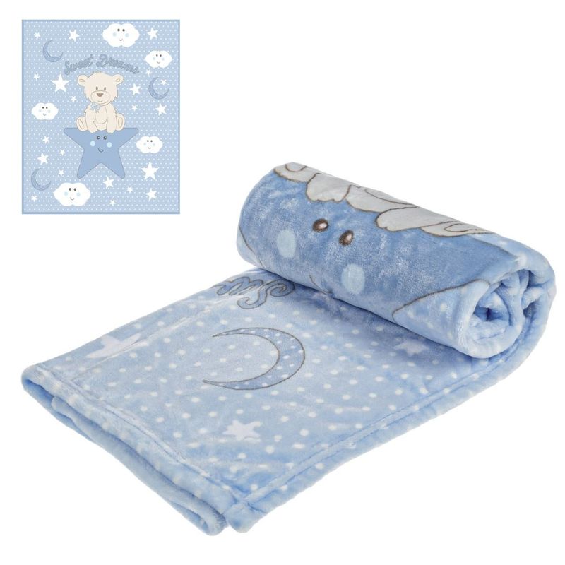 Casa si Gradina - Textile si covoare - Pături și cuverturi - Paturici copii - Patura bebe, model ursulet, culoare ciel, dimensiuni 90x 80cm, material poliester - Infinity.ro