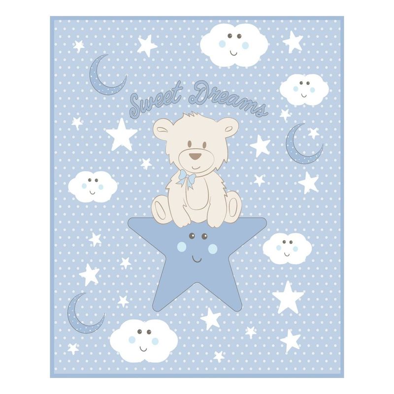 Casa si Gradina - Textile si covoare - Pături și cuverturi - Paturici copii - Patura bebe, model ursulet, culoare ciel, dimensiuni 90x 80cm, material poliester - Infinity.ro