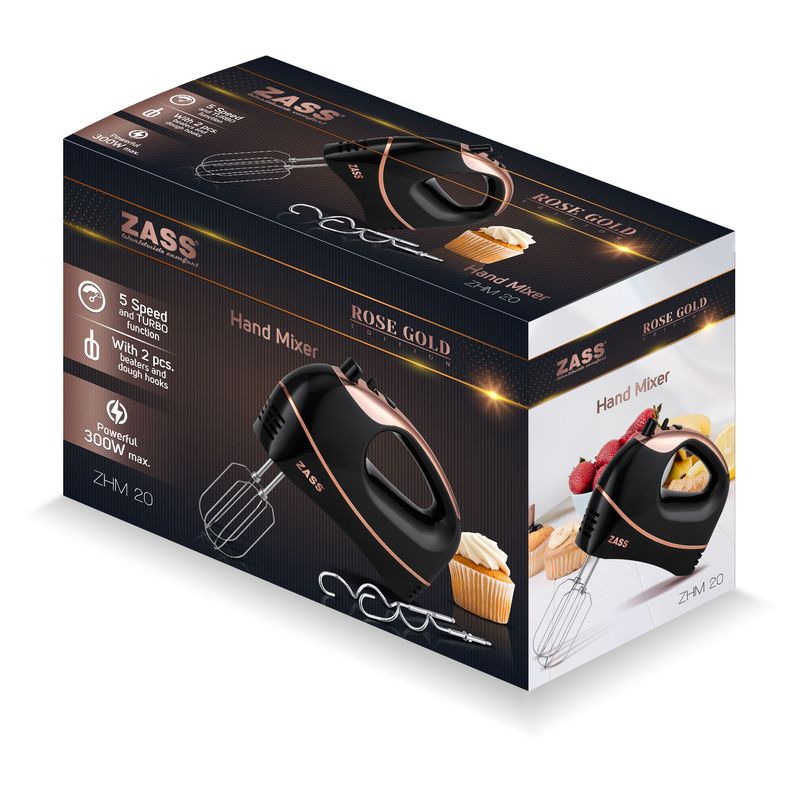 Electronice si Electrocasnice - Electrocasnice bucatarie - Mixere, tocatoare & roboti de bucatarie - Mixere - Mixer de mana ZASS Rose Gold ZHM 20 - Infinity.ro