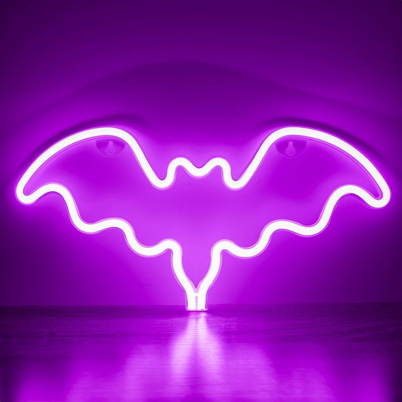 Casa si Gradina - Corpuri si surse de iluminat - Veioze si lampi - Veioze - Lampa led neon mov, liliac, usb, 35 x 16.5 cm, decor de halloween - Infinity.ro