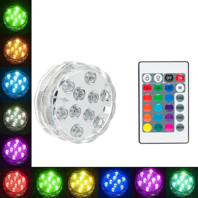 Casa si Gradina - Corpuri si surse de iluminat - Veioze si lampi - Lampi de veghe - Lampa led submersibila, rgb, 10 led, rezistenta la apa, multicolor, telecomanda inclusa - Infinity.ro
