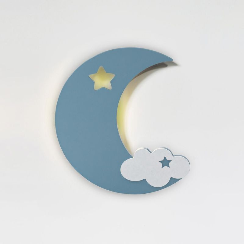 Casa si Gradina - Corpuri si surse de iluminat - Veioze si lampi - Lampi de veghe copii - Lampa decorativa led, luna, lemn, culoare bleu si alb, 11 x 28cm, montare pe perete - Infinity.ro