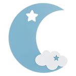 Casa si Gradina - Corpuri si surse de iluminat - Veioze si lampi - Lampi de veghe copii - Lampa decorativa led, luna, lemn, culoare bleu si alb, 11 x 28cm, montare pe perete - Infinity.ro