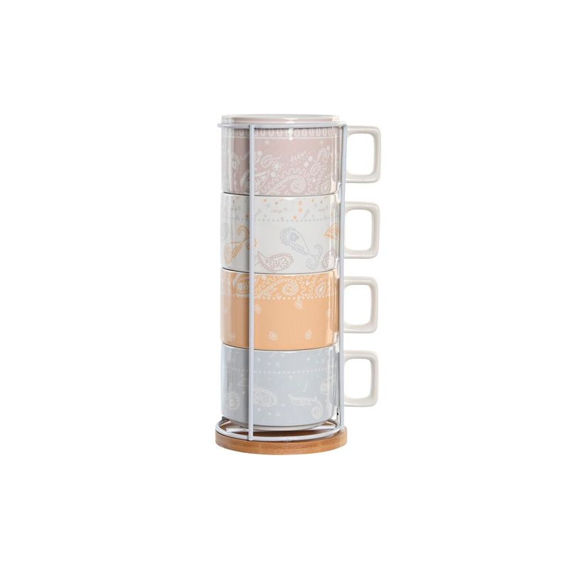 Casa si Gradina - Bucatarie si vesela - Cani si pahare - Pahare - Set de Cani de Cafea DKD Home Decor Galben Albastru Alb Rosu Metal Bambus Dolomite 260 ml 4 Piese - Infinity.ro