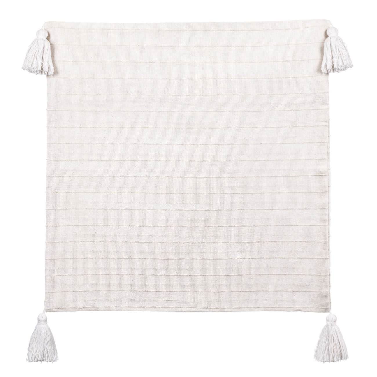 Fata de perna decorativa, ecru, 45 x 45cm, dungi si franjuri