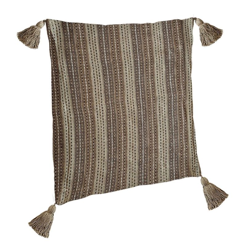 Casa si Gradina - Textile si covoare - Lenjerii de pat - Fete de perna - Fata de perna decorativa, model cu dungi si ciucuri, maro, 43 x 42cm - Infinity.ro