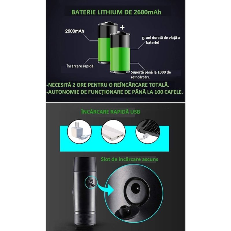 Electronice si Electrocasnice - Electrocasnice bucatarie - Preparare bauturi - Espressoare - Espressor Portabil, Ergonomic, Cafea sau Capsula Nespresso, Adaugare Apa Fierbinte, Pompa 18 Bar, Extractie la Cald/Rece - Infinity.ro
