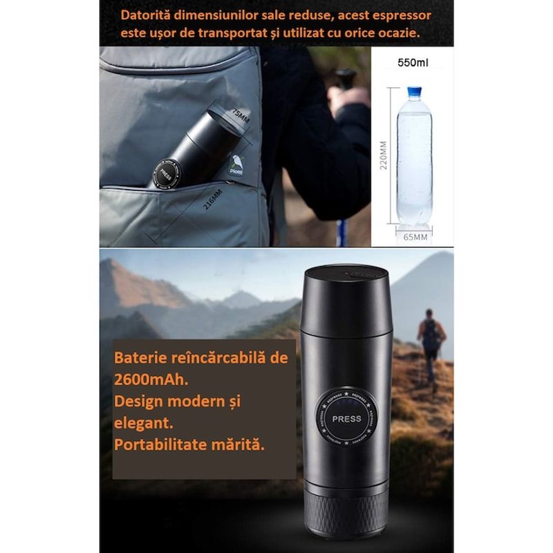 Electronice si Electrocasnice - Electrocasnice bucatarie - Preparare bauturi - Espressoare - Espressor Portabil, Ergonomic, Cafea sau Capsula Nespresso, Adaugare Apa Fierbinte, Pompa 18 Bar, Extractie la Cald/Rece - Infinity.ro