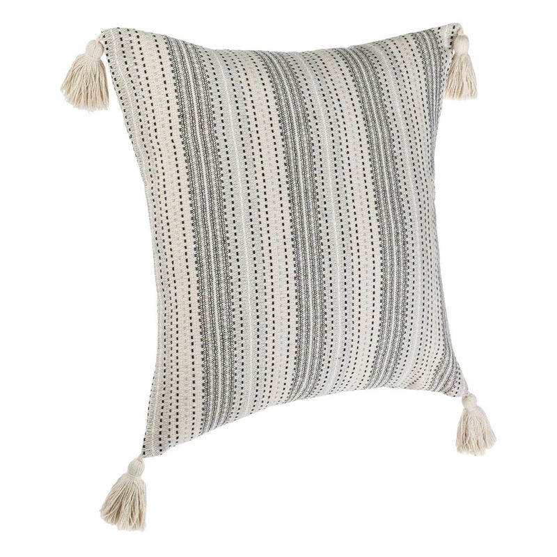 Casa si Gradina - Textile si covoare - Lenjerii de pat - Fete de perna - Fata de perna decorativa, model cu dungi si ciucuri, bumbac, ecru gri, 43 x 42cm - Infinity.ro