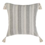 Casa si Gradina - Textile si covoare - Lenjerii de pat - Fete de perna - Fata de perna decorativa, model cu dungi si ciucuri, bumbac, ecru gri, 43 x 42cm - Infinity.ro