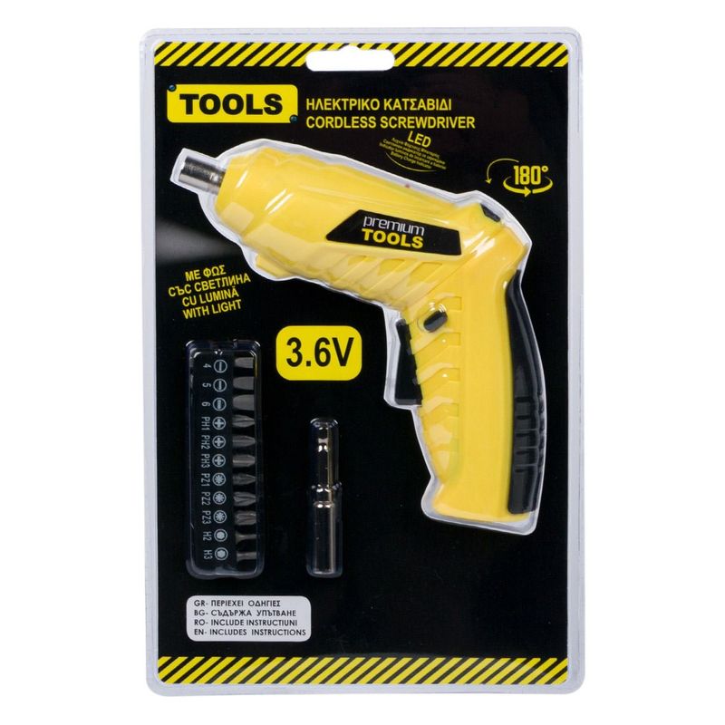 Casa si Gradina - Constructii - Scule de mana si unelte - Surubelnite - Surubelnita electrica premium tools, model led, capacitate 3.6v, 11 varfuri, galben - Infinity.ro