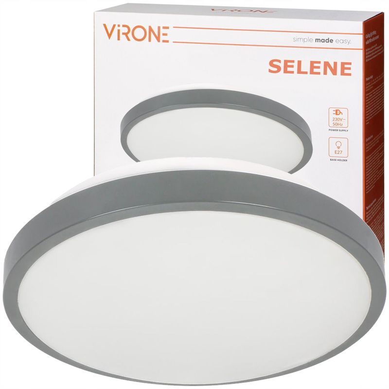 Casa si Gradina - Corpuri si surse de iluminat - Plafoniere, aplice si spoturi - Plafoniera VIRONE SELENE CL/2XE27-10MV/G, 2xE27, max. 2x60W, senzor de miscare, IP54, IK07, metal/plastic, gri - Infinity.ro
