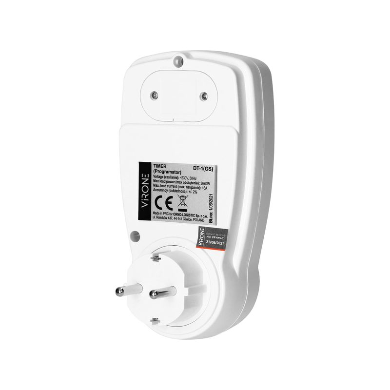 Casa si Gradina - Electrice - Prize - Priza programabila VIRONE DT-1(GS), schuko, 230V, 16A, 3680W, 12/24 ore, IP20, 16 programe, functie vara/iarna, alb - Infinity.ro