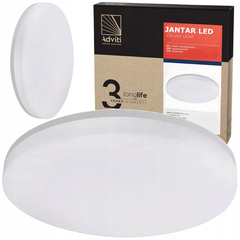 Casa si Gradina - Corpuri si surse de iluminat - Plafoniere, aplice si spoturi - Plafoniera ADVITI Jantar AD-PL-6468WLPM4, LED, 18W, 1880lm, IP54, 4000K, IK08, metal/pvc, alb - Infinity.ro