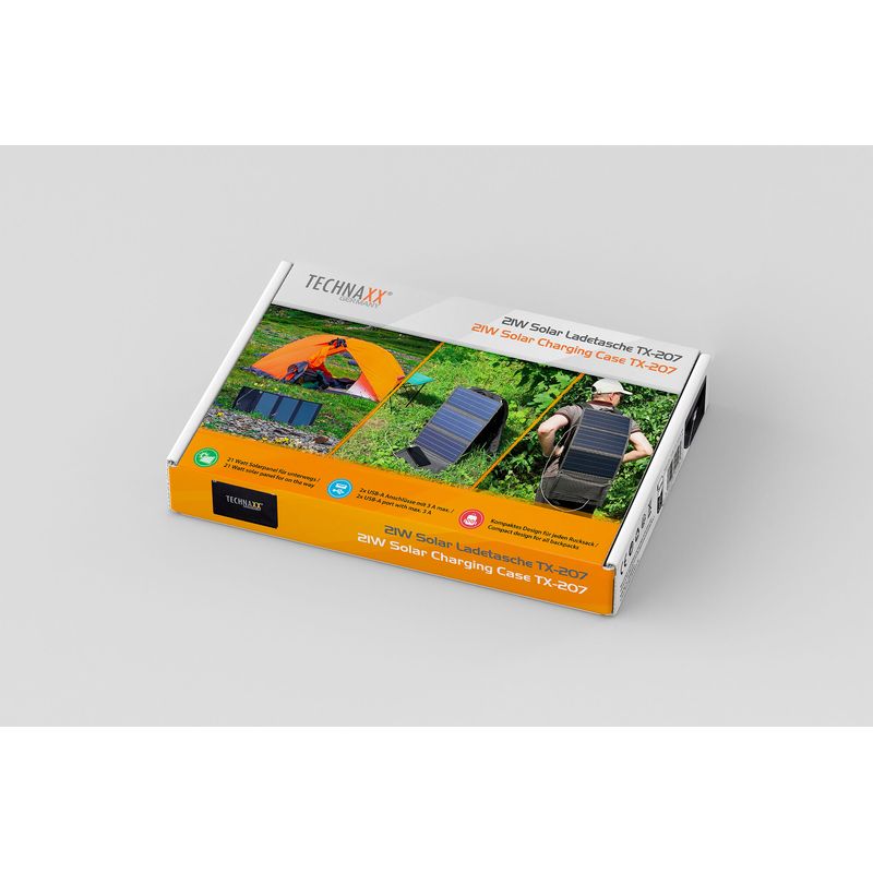 Casa si Gradina - Electrice - Panouri solare si accesorii - Sisteme panouri solare - Panou solar Technaxx TX-207, 21W, pliabil, 2 x USB-A, dimensiune 81 x 29 x 3 cm, negru - Infinity.ro