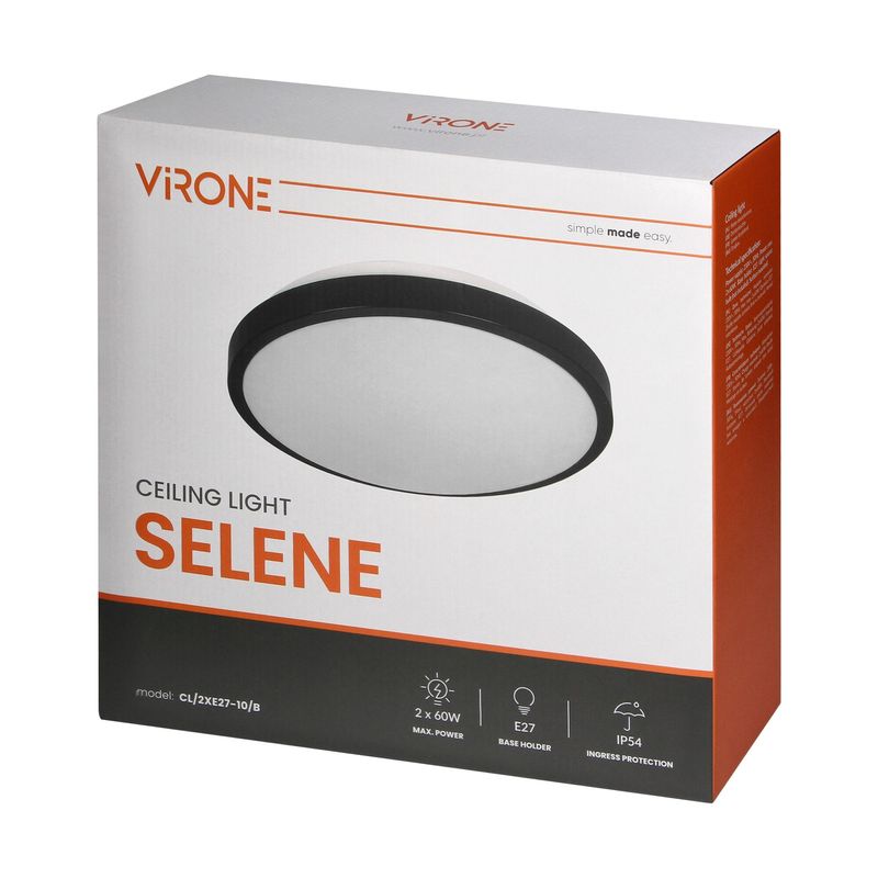 Casa si Gradina - Corpuri si surse de iluminat - Plafoniere, aplice si spoturi - Plafoniera VIRONE SELENE CL/2XE27-10/B, 2xE27, max. 2x60W, IP54, IK07, negru/alb - Infinity.ro