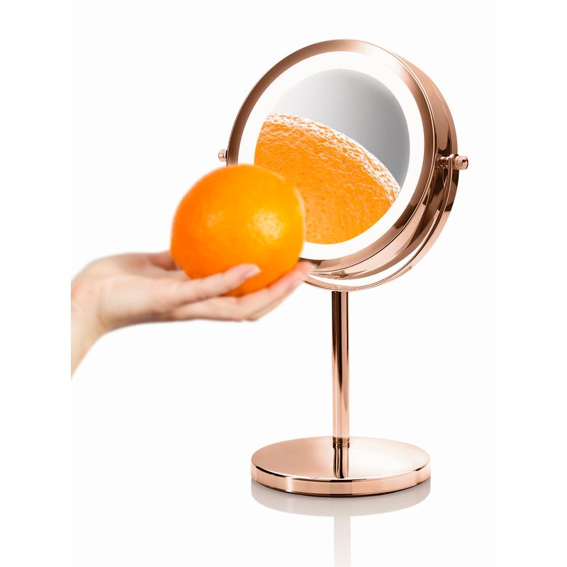 Ingrijire personala si Cosmetice - Machiaj - Oglinzi cosmetice - Oglinda pentru cosmetica si machiaj iluminata LED RIO MMST, rotire 360°, zoom 1x/5x, 4 x AAA, roz - Infinity.ro