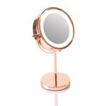 Ingrijire personala si Cosmetice - Machiaj - Oglinzi cosmetice - Oglinda pentru cosmetica si machiaj iluminata LED RIO MMST, rotire 360°, zoom 1x/5x, 4 x AAA, roz - Infinity.ro