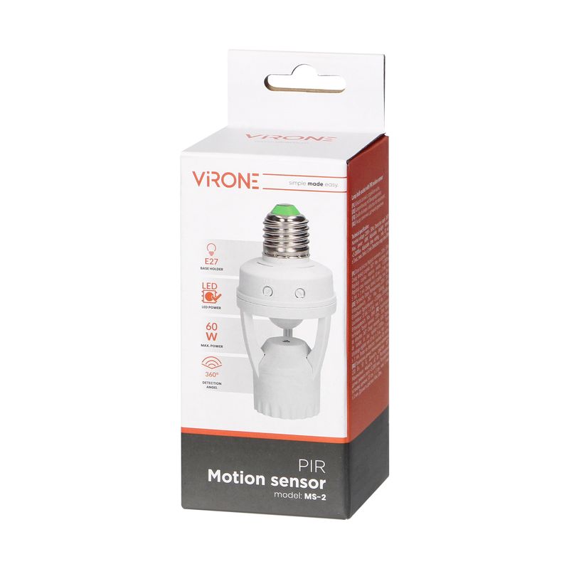 Casa si Gradina - Corpuri si surse de iluminat - Accesorii corpuri de iluminat - Soclu bec cu senzor de miscare 360 ​​° VIRONE MS-2, E27, 60W - Infinity.ro