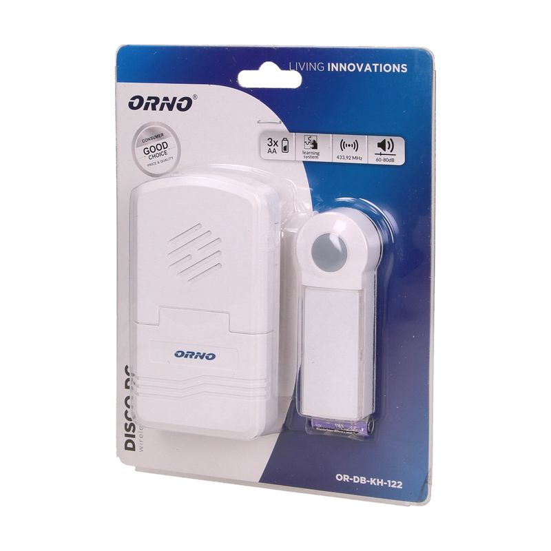Casa si Gradina - Electrice - Accesorii electrice - Sonerii electrice - Sonerie wireless ORNO DISCO DC OR-DB-KH-122, conectare automata, IP44, 1 ton, 60-80 dB, 70 m, alb - Infinity.ro