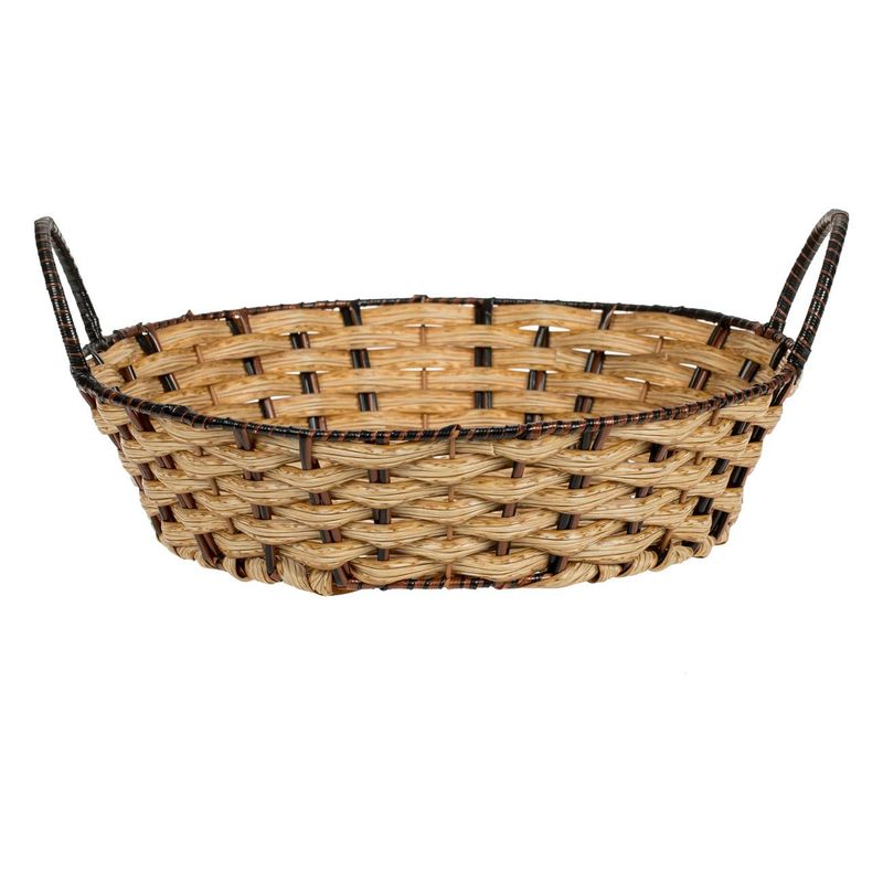 Casa si Gradina - Mobilier - Organizare si depozitare - Cutii depozitare - Cos decorativ bucatarie, rotund, cadru metalic, culoare ecru si maro, diametru 31.5cm, inaltime 8.5cm, impletit - Infinity.ro