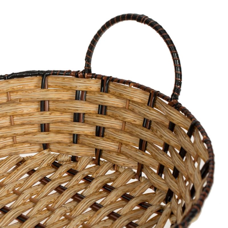 Casa si Gradina - Mobilier - Organizare si depozitare - Cutii depozitare - Cos decorativ bucatarie, rotund, cadru metalic, culoare ecru si maro, diametru 31.5cm, inaltime 8.5cm, impletit - Infinity.ro