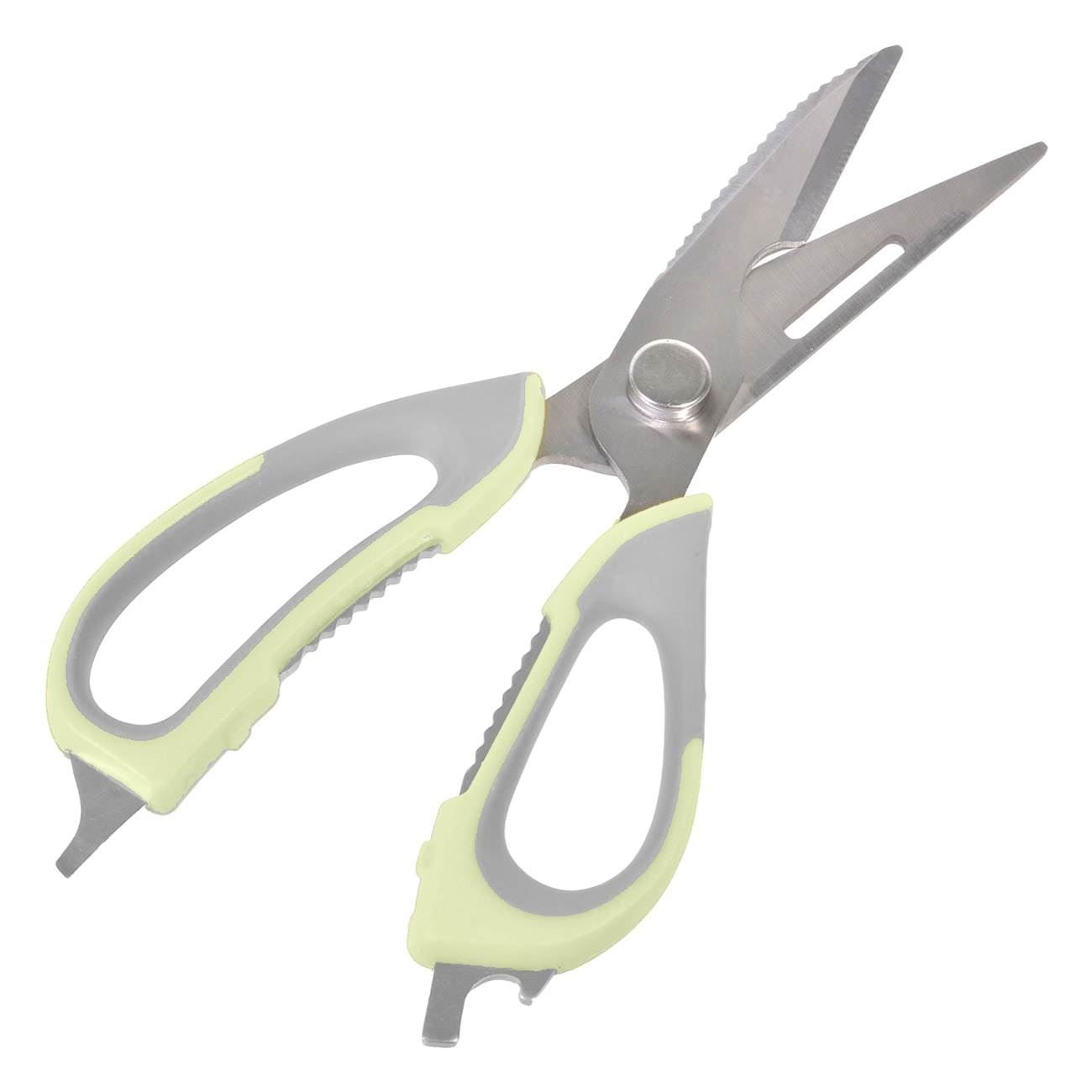Foarfece bucatarie, model multifunctional, otel inoxidabil, manere plastic verde deschis