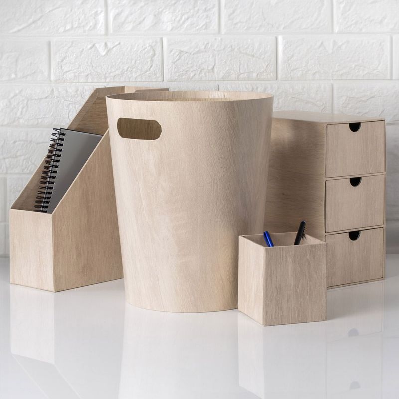 Casa si Gradina - Mobilier - Organizare si depozitare - Cosuri de gunoi - Cos de gunoi birou, model lemn, diametru 25 x 30cm, capacitate 8.5l, bej - Infinity.ro