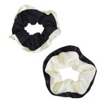 Fashion, accesorii si bijuterii - Femei - Accesorii femei - Accesorii pentru par femei - Elastice par textile, set 2 bucati, bicolore, negru ecru, textura satinata - Infinity.ro