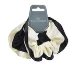 Fashion, accesorii si bijuterii - Femei - Accesorii femei - Accesorii pentru par femei - Elastice par textile, set 2 bucati, bicolore, negru ecru, textura satinata - Infinity.ro