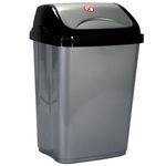Casa si Gradina - Mobilier - Organizare si depozitare - Cosuri de gunoi - Cos de gunoi plastic, 26l, capac negru, culoare gri argintiu - Infinity.ro