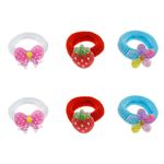Fashion, accesorii si bijuterii - Copii - Accesorii copii - Accesorii pentru par copii - Elastice par frotte, model multicolor, set 6 bucati, fundita si capsuni, pentru fete - Infinity.ro