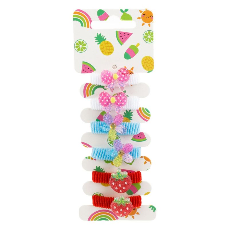 Fashion, accesorii si bijuterii - Copii - Accesorii copii - Accesorii pentru par copii - Elastice par frotte, model multicolor, set 6 bucati, fundita si capsuni, pentru fete - Infinity.ro