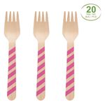 Casa si Gradina - Decoratiuni - Decoratiuni petrecere - Accesorii pentru petrecere - Set furculite lemn 20 buc, dungi fucsia, 16cm - Infinity.ro