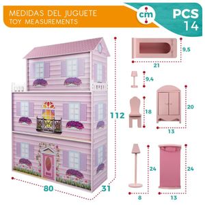 Casa de papusi Play & Learn 14 Piese 80 x 112 x 31 cm