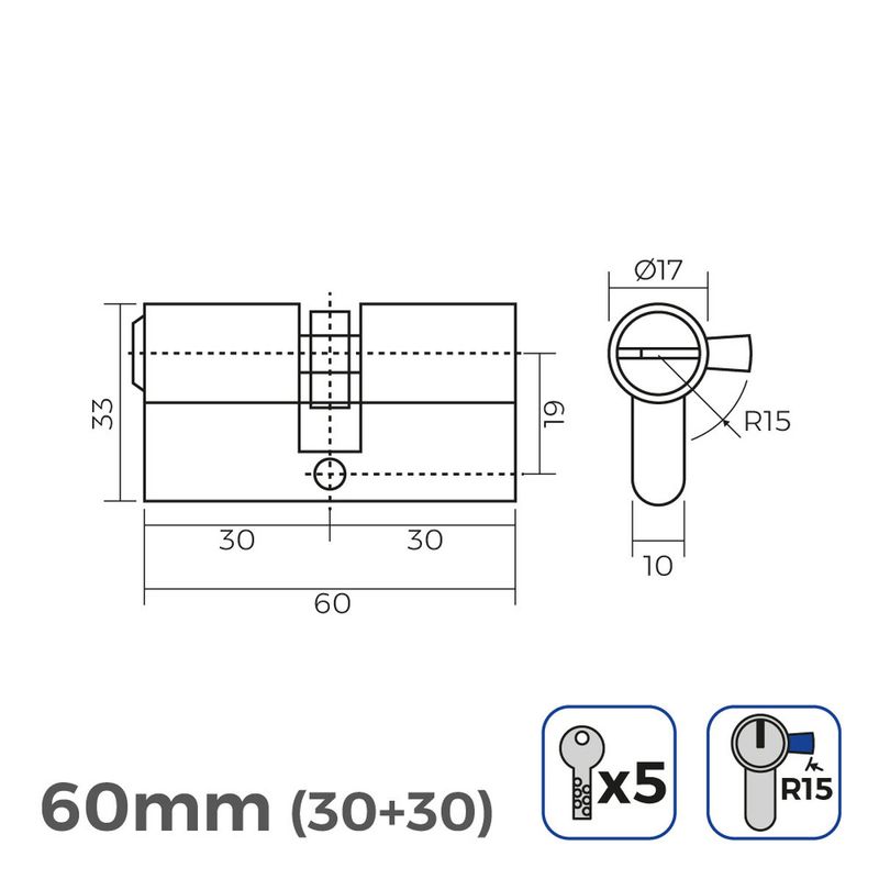 Casa si Gradina - Constructii - Feronerie si accesorii - Broaste si yale - Cilindru de securitate EDM R15 Camera lunga Auriu* Alama 60 x 30 x 17 mm - Infinity.ro