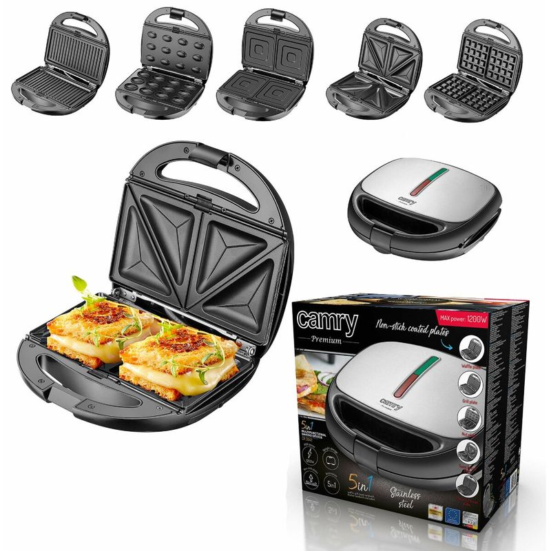 Electronice si Electrocasnice - Electrocasnice bucatarie - Preparare paine - Sandwich-maker - Sandwich-maker multifunctional 5 in 1 Camry CR 3042, 1200 W - Infinity.ro