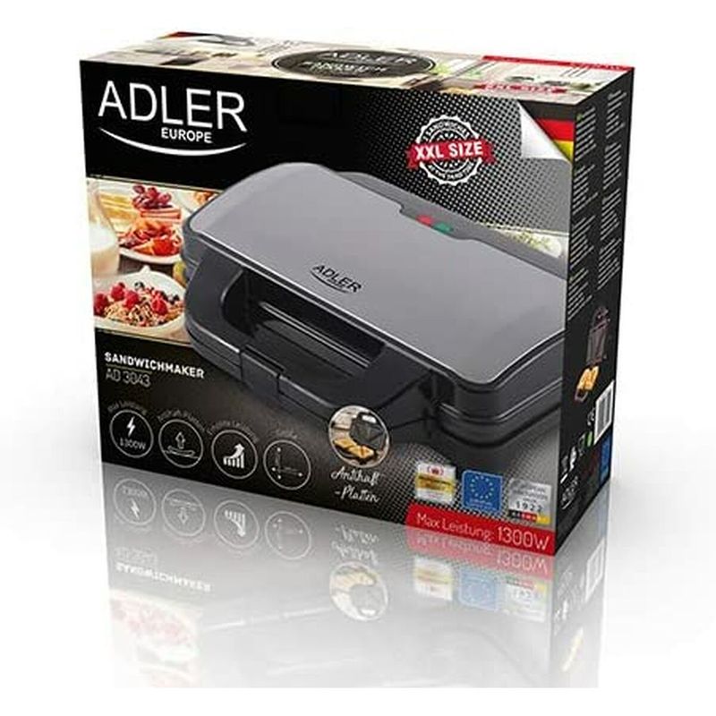 Electronice si Electrocasnice - Electrocasnice bucatarie - Preparare paine - Sandwich-maker - Aparat pentru Sandvisuri Adler AD 3043 Negru Multicolor 1300 W - Infinity.ro