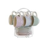 Casa si Gradina - Bucatarie si vesela - Cani si pahare - Pahare - Set de Cani de Cafea DKD Home Decor Albastru Alb Verde Liliachiu Metal Dolomite 180 ml - Infinity.ro