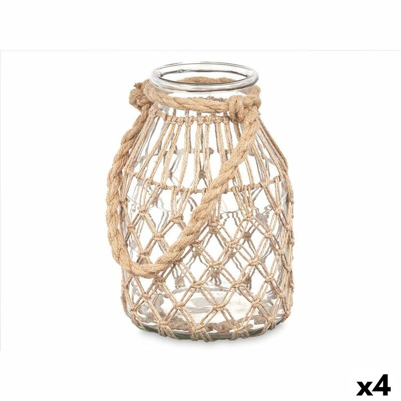 Casa si Gradina - Decoratiuni - Aromaterapie si lumanari - Suporturi lumanari - Suport de Lumanari Staniu Transparent Natural Sticla Въже 17 x 25 cm (4 Unitati) - Infinity.ro