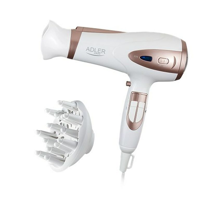 Ingrijire personala si Cosmetice - Aparate & accesorii ingrijire personala - Hair styling - Uscatoare de par - Uscator de par Adler AD2248w, alb, difuzor, concentrator, 2200W, ionizare, 2 viteze, 3 trepte temperatura, cool shot - Infinity.ro
